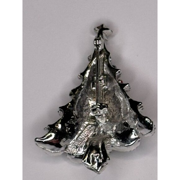 Gerrys Christmas Tree Pin Brooch Holiday Silver-Tone Rhinestone Star Top Vintage - Picture 3 of 6